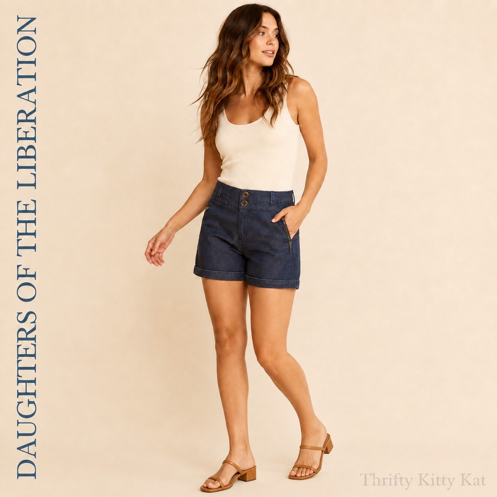 Daughters Of The Liberation Anthropologie Sailor Denim Shorts Dark Wash Cuffed 2